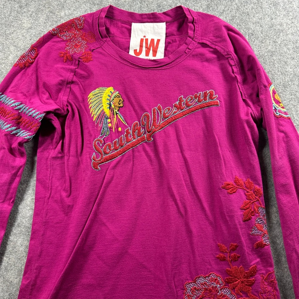 Johnny Was JWLA Shirt S Pink Southwestern Embroidered Long Sleeve Boho
